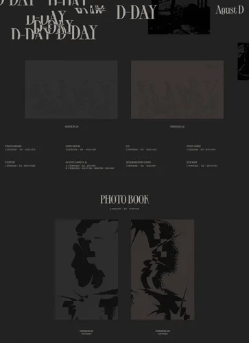 Vista 2 de BTS SUGA Agust D D-DAY 1st Album Contents+Photobook+Poster on pack+Photocard+Tracking Sealed (Full SET(01+02+Weverse Album))