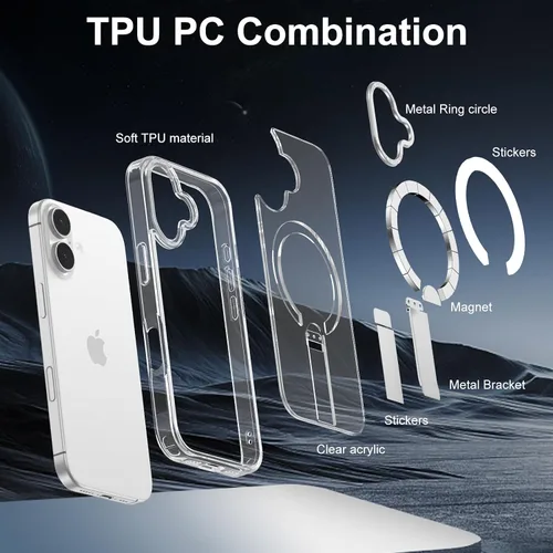 Vista 5 de Funda para iPhone 17 con soporte, control cubierto de cámara TPU, protección a prueba de golpes de grado militar, funda magnética ajustable