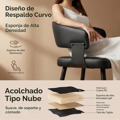 Vista 3 de Juego de 2 sillas de comedor, modernas sillas de cocina de piel
