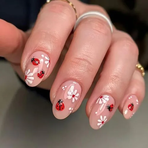 Vista 21 de Uñas postizas cortas en forma de almendra SWEKKE con punta francesa, uñas falsas con diseños de flores 3D en amarillo y rosa, uñas adhesivas