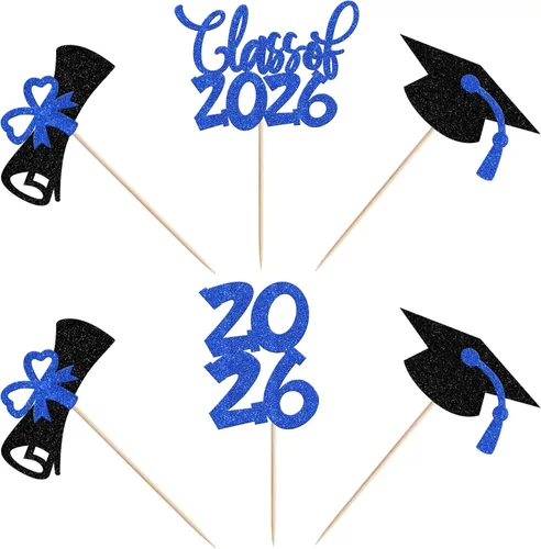 Vista 3 de 24 piezas 2026 temáticas de graduación 2026 decoraciones para cupcakes con purpurina clase de 2026 Diploma Congrats 2026 Tapa de graduación