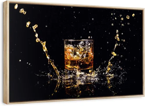 Vista 11 de ElephantStock - Arte de pared con salpicaduras de whisky - Lienzo enmarcado flotante horizontal - Decoración de pared de comedor - Arte de lienzo