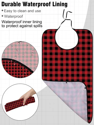 Vista 4 de 10 baberos para adultos para comer, lavable, impermeable, protector de ropa con atrapa migas, baberos grandes reutilizables ajustables para hombres