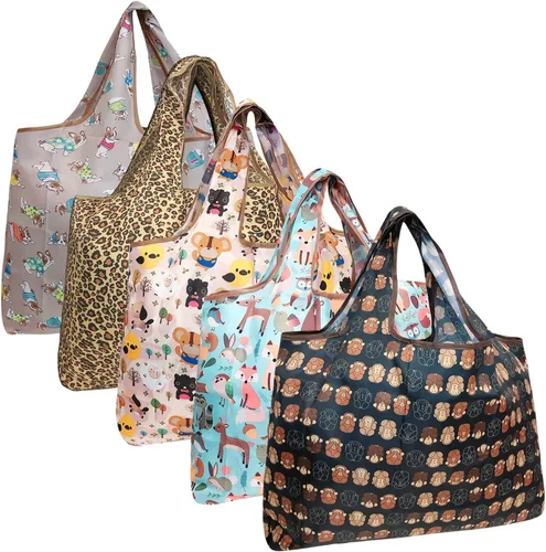 Vista 13 de allydrew Bolsas grandes plegables de nailon reutilizables para comestibles, paquete de 5