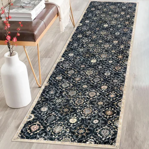 Vista 64 de KILOCOCO Alfombra marroquí pequeña, de 2 x 3 pies, color negro/dorado, súper suave, lavable, para interiores, vintage, lavable, antideslizante