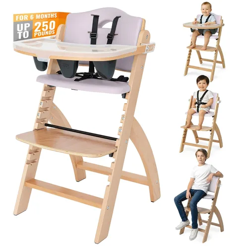Vista 20 de Silla alta de madera Abiie Beyond Junior con bandeja - Trona ajustable y convertible para bebés y niños pequeños - De 6 meses a 113 kg - Resistente
