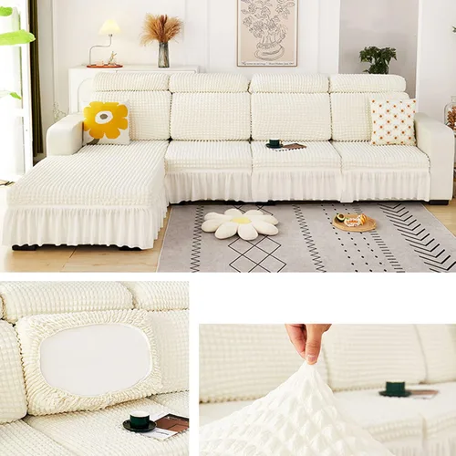 Vista 21 de Fundas elásticas para cojín en forma de L, funda de sofá modular de 1/2/3/4 asientos, con falda, sillón, sofá biplaza, protector de muebles