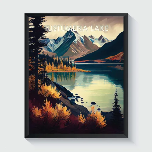 Vista 21 de Yellowstone Lake - Póster impreso artístico, ilustración, arte de pared, decoración de paisaje retro, paisaje, obra de arte para decoración de Lago