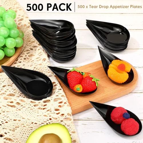 Vista 5 de Foaincore 500 cucharas de aperitivo de 4 pulgadas, mini platos de aperitivo de plástico, suministros de catering, cucharas de degustación Negro