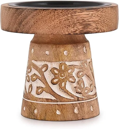 Vista 2 de NIRMAN Portavelas de madera de mango, candelabros de madera para decoración de mesa de boda del hogar, centro de mesa (4 x 4 x 4 pulgadas)