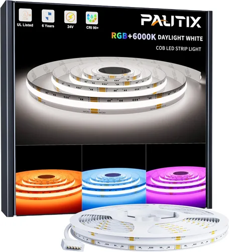 Vista 11 de PAUTIX COB - Tira de luces LED, RGBW luces LED RGB+2700K blanco cálido, certificación UL, sin puntos, 24 V, cinta LED que cambia