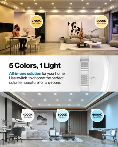 Vista 3 de Sunco Paquete de 24 Luces LED Empotradas Planas de 4 Pulgadas, Iluminación Retrofit para Techo Can, 800 LM, CCT Seleccionable