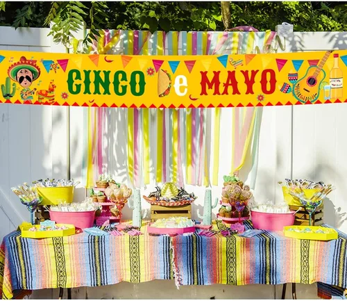 Vista 5 de Cartel grande del Cinco de Mayo, decoración de suministros de fiesta mexicana, suministros de fiesta del Cinco de Mayo, cartel de fiesta de baby