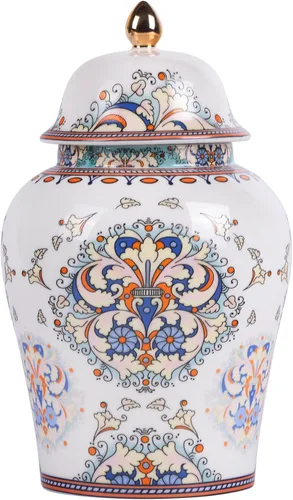Vista 17 de Tarro de jengibre chino con tapa, estilo antiguo, decoración del hogar, retro, flores de porcelana azul y blanca, jarrón cubierto de cerámica, Tarro