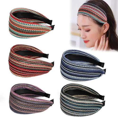 Vista 12 de DORIS&JACKY Diademas anchas de encaje y bandas elásticas grandes antideslizantes con dientes, 5 accesorios para la cabeza para mujeres y niñas