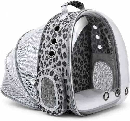 Vista 9 de Mochila expandible para gatos y perros, mochila de viaje para mascotas con ventana de burbujas con malla transpirable, estructura anticolapso, Negro