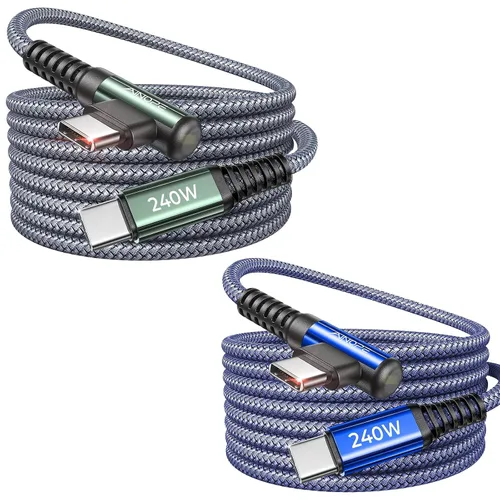 Vista 19 de AINOPE Cable USB C a USB C de 240 W de carga rápida de 1.5 pies, cable de carga rápida tipo C en ángulo recto para iPhone 16 Pro Max Plus, iPhone