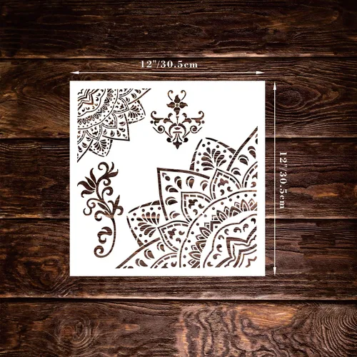 Vista 3 de Paquete de 9 plantillas grandes de 12 x 12 pulgadas, plantillas reutilizables de mandala cortadas con láser, plantillas de pintura para piso, pared