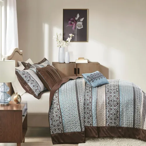 Vista 5 de Madison Park Princeton - Juego de colcha reversible acolchada, reverso sólido de verano transpirable, capa de ropa de cama ligera para todas