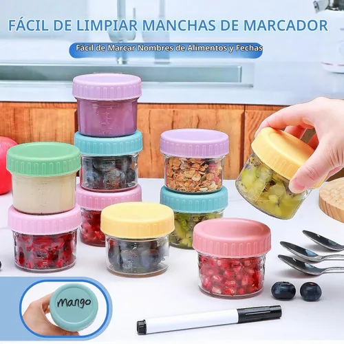 Vista 6 de Accguan - Paquete de 6 recipientes de vidrio para almacenamiento de alimentos para bebés, tarros de comida para bebés de 4 onzas