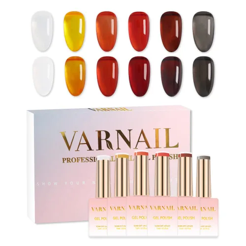 Vista 10 de VARNAIL Rainbow Candy Jelly - Kit de esmalte de uñas de gel de 6 colores y capa base de regalo, kit de esmalte de gel transparente arcoíris