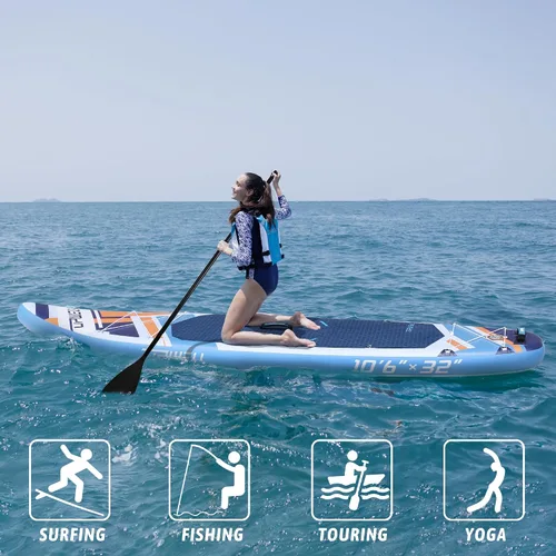 Vista 5 de 11'2”/11'/10'6” Inflatable Stand Up Paddle Board with sup Accessories Including Backpack, Repairing Kits, Non-Slip Deck, Leash, 3 Fins, Paddle and