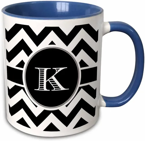 Vista 12 de 3dRose Taza de café, tamaño: 15 onzas, monograma de cheurón blanco y negro, inicial K Designs, divertido regalo de taza de café