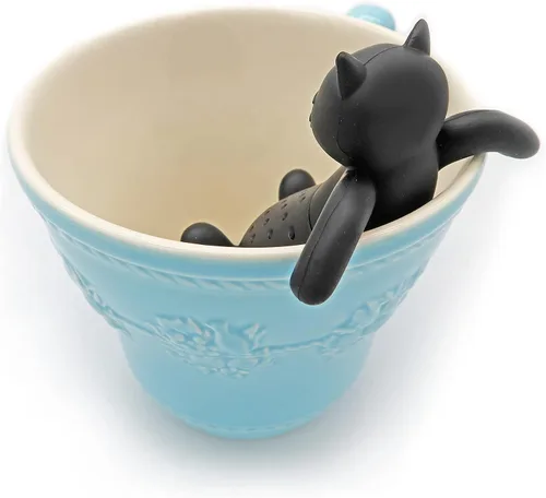 Vista 4 de Infusor de té de silicona, colador de té para hojas sueltas, temperatura máxima. 446 ℉, sin BPA (gato negro)