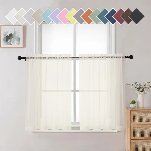 Vista 187 de Aiyufeng 2 paneles de cenefa transparente negra de 14 pulgadas de largo, cortinas cortas negras transparentes para dormitorio, cortinas de cocina