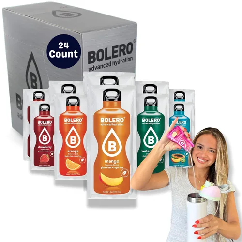Vista 8 de Bolero - Paquetes de mezcla de bebidas sin azúcar, sabores variados de frutas Paquetes de agua con sabor en polvo 12 sobres grandes para llevar
