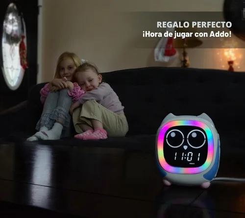 Vista 5 de iTOMA Owl - Reloj de entrenamiento para dormir y despertar para niños, con luz nocturna, ruido blanco, Bluetooth y alarma