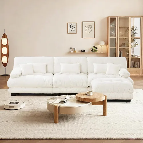 Vista 52 de Reposapiés Otomano Tapizado de Terciopelo con Cojín para Sofá Seccional Sofá 300 libras para Sala de Estar (Beige)
