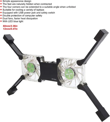Vista 3 de ASHATA DRS02 - Almohadilla de enfriamiento para laptop, almohadilla de enfriamiento portátil para laptop con soporte antideslizante, ventilador
