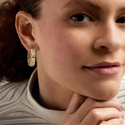 Vista 2 de Ross-Simons Pendientes de aro bizantinos pequeños de oro de 18 quilates sobre plata esterlina