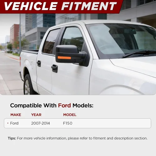 Vista 5 de Espejos de remolque para camioneta pickup 07-14 F150, calefacción eléctrica con señal ámbar, espejo negro, reemplazo del lado izquierdo del conductor