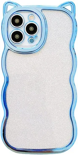 Vista 8 de Funda con purpurina para mujer para iPhone 12 Pro Max, marco ondulado rizado, funda brillante para iPhone 12 Pro Max lindas orejas de gatito en 3D