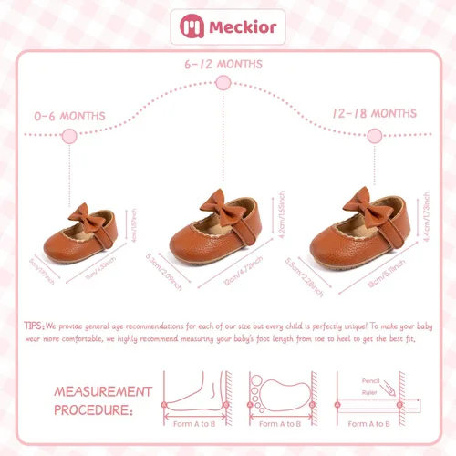 Vista 6 de Meckior Zapatos deportivos para bebé y niñas, suela suave, con lazo, princesa, vestido de boda, Mary Jane, planos, para recién nacidos, ligeros