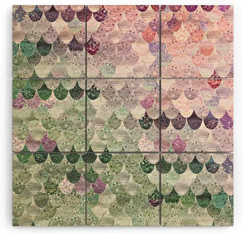 Vista 35 de Society6 Monika Strigel - Mural de pared de madera de sirena de verano de mediados de siglo, 4 x 4 pies, multicolor