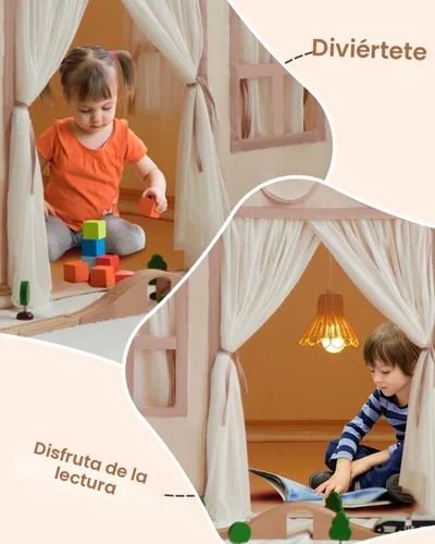 Vista 5 de Tienda de campaña grande para niños con luces de estrellas, banderas y bolsas de mano, tienda de campaña para niños en interiores y exteriores
