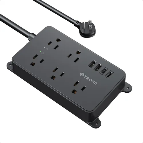 Vista 22 de TROND Regleta protectora contra sobretensiones, cable de extensión de 3 pies de enchufe plano, 5 tomas de corriente ampliamente espaciadas con 2 USB