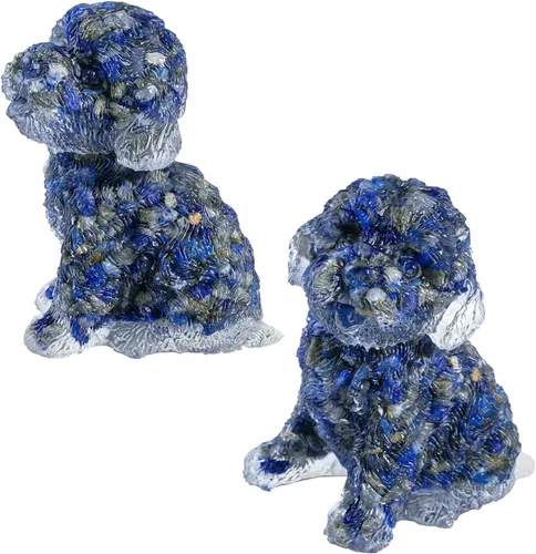 Vista 14 de SUNYIK Paquete de 2 estatuas de cristal de resina para perro, estatua de animales de piedra curativa, decoración de hogar y oficina para mediación