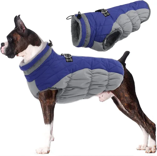 Vista 66 de Lelepet Abrigo cálido para perro, abrigo de invierno para perro, chaqueta impermeable para perros con arnés integrado reflectante de forro polar