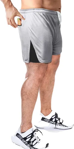 Vista 3 de Traje de baño para hombre con forro para correr, pantalones cortos de entrenamiento, pantalones cortos de gimnasio con laterales grandes divididos