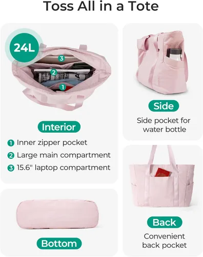 Vista 19 de BAGSMART Bolsa de mano para mujer con cremallera, bolsa de gimnasio con compartimentos, bolsa de trabajo para enfermera, baile, bolsa de yoga