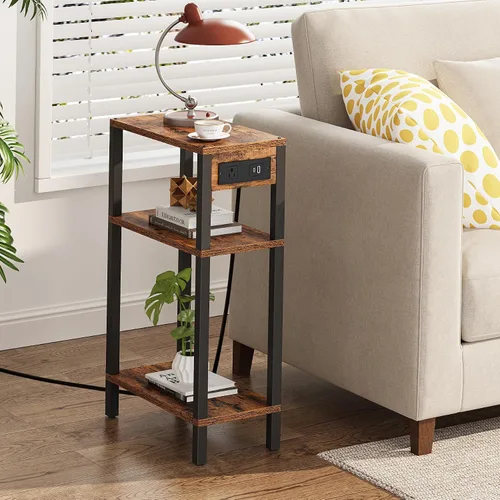 Vista 17 de TUTOTAK - Mesa auxiliar pequeña con estación de carga; mesa lateral estrecha con puertos USB y tomas de corriente; mesa de sofá delgada; mesita