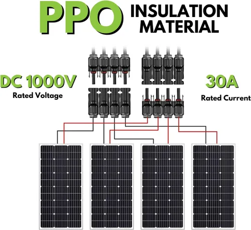 Vista 2 de Los conectores solares originales de rama en Y, conectores paralelos de panel solar extra largos de 1 a 4 cables solares Kit de herramientas