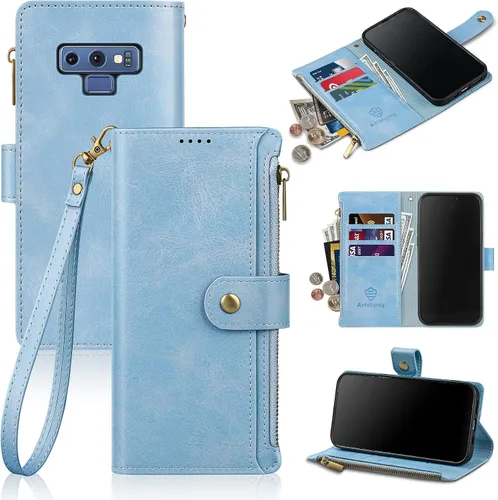 Vista 15 de Antsturdy Funda compatible con Samsung Galaxy Note 9 con tarjetero para mujeres y hombres, funda de teléfono con bloqueo RFID, de piel sintética