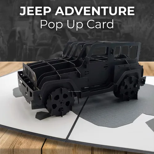 Vista 3 de iGifts And Cards Tarjeta de felicitación desplegable para Jeep negra icónica y legendaria en 3D, cumpleaños genial, graduación divertida, auto