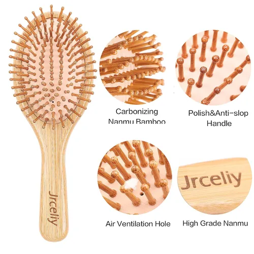 Vista 7 de Juego de 3 cepillos de pelo de bambú, cepillo de madera natural para mujeres, madam, cepillo desenredante de paleta para cabello seco, rizado