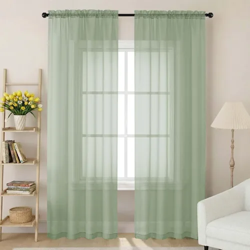 Vista 124 de 2 paneles de cortinas traslúcidas blancas para dormitorio, sala de estar, 96 pulgadas de largo, modernas, suaves, ligeras, con bolsillo para barra